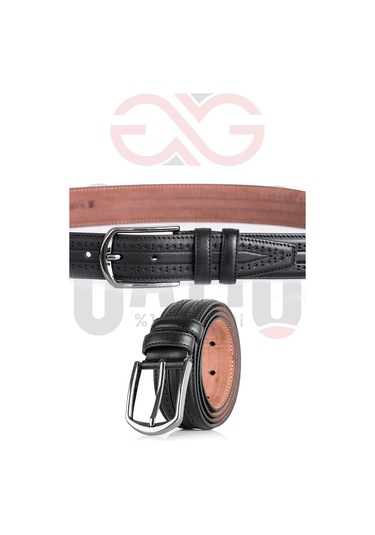 Özel Oval Kutulu Hakiki Manda Derisi Klasik Siyah Erkek Kemeri Hediyelik - Çeyizlik Kemer Siyah