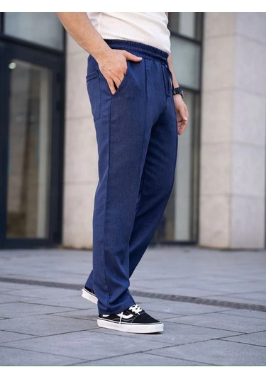 Erkek Keten Cepli Çıma Dikişli Jogger Buggy Pantalon Rahat Kalıp - Lacivert Lacivert