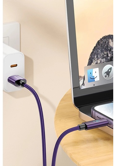 Hoco. U125 1.2m Benefit Usb To Lightning Şarj Data Kablosu - Mor