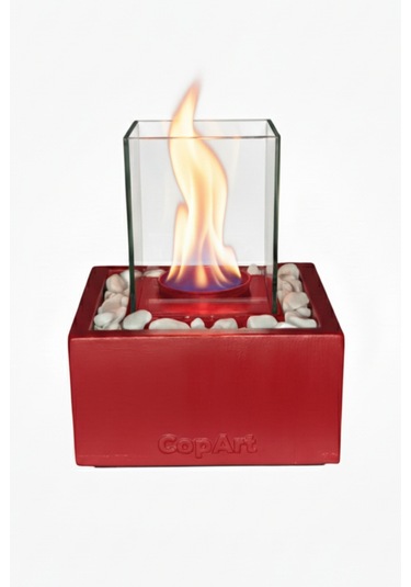 Quadrata Kırmızı Biyoetanol Masaüstü Şömine - 1 Lt Yakıt Ve Dekoratif Taş Hediye