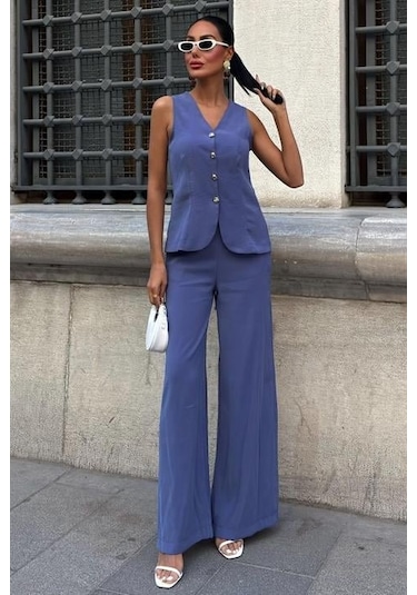 Arkası Bağcıklı Yelek Plazza Pantolon Modal Takım 10202-08 İndi Go