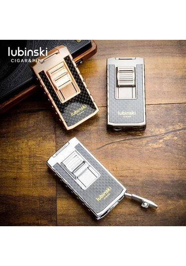Lubinski Yeni Stil Delicili Çift Torch Puro Çakmağı Silver