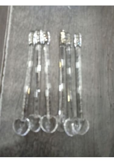 El Yapımı Cam Çay Kaşığı Beyaz Taşlı 12 Adet