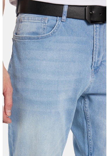 Erkek Normal Kesim Denim Yıkamalı Düz Paça Açık Mavi Jean Kot Pantolon-34491 Açık Mavi