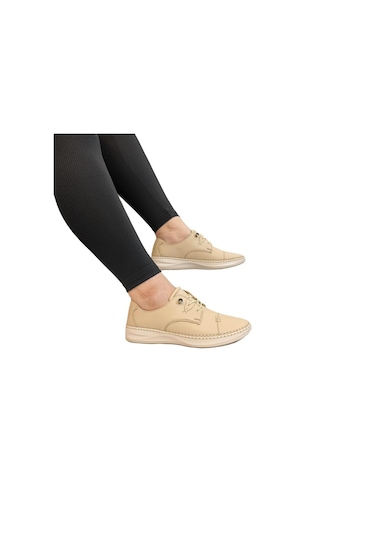 Voyager 9523 Bej Hakiki Deri Bayan Ayakkabı Bej