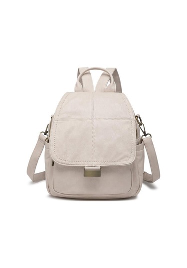 Yıkama Deri Sırt Askılı Kadın Çantası 21-k Barcelona 1908 Bej