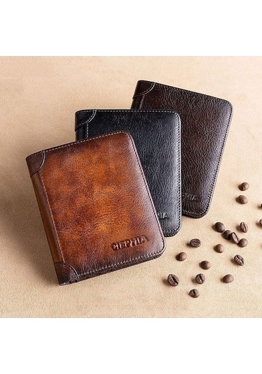 Createtech Bosphorusboutique Vintage Tutucu Kredi Kartı Cüzdan, Rfıd Korumalı Kahverengi Erkekler İçin Kahverengi