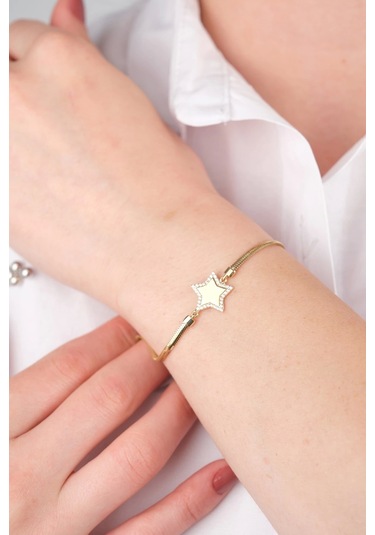14 Ayar Altın İtalyan Zincirli Yıldızlı Bileklik Gold Sarı Altın