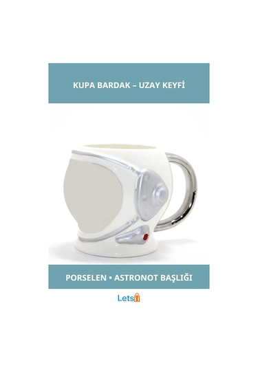Uzay Temalı Astronot Başlıklı Porselen Kupa Bardak Çok Renkli