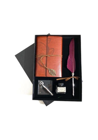 Kişiye Özel Kutulu Divit Kalem Ve Deri Kaplı Anı Defteri Renkli