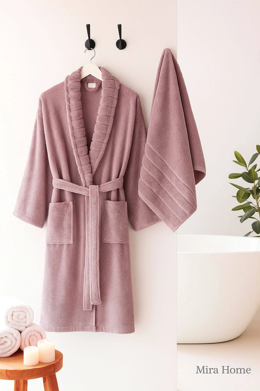4 Parça Soft Elegance Banyo Aile Bornoz Seti %100 Pamuklu Antrasit