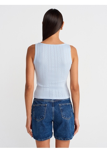 Dilvin 21069 Düğmeli Kare Yaka Top-açık Mavi Açık Mavi