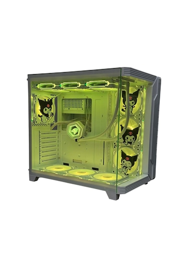 Kuromi Karakterli 7 Argb Fanlı 850w 80 Plus Bronz Power'lı 360mm Sıvı Soğutmalı Beyaz Akvaryum Kasa