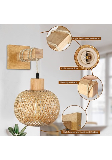 Youtek Geleneksel Japon Stili Bambü Örgü Duvar Lambası - Yatak Odası, Restoran, Köy Tarzı İç Dekor - A Modeli Işık Kaynağı Hariç Diğer