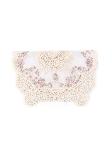 2 Adet Vintage Oval Dantel Masa Örtüsü Beyaz