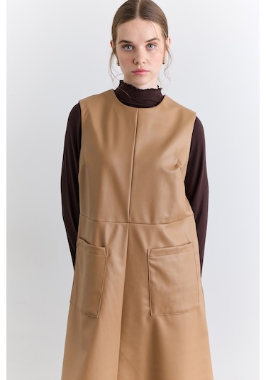Manuka Cep Detaylı Deri Elbise Camel Aw25elb00009-05 Camel
