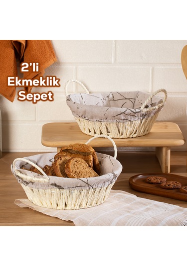 Porsima Mio-020 2li Hasır Görünümlü Yuvarlak Ekmek Sepeti Beyaz