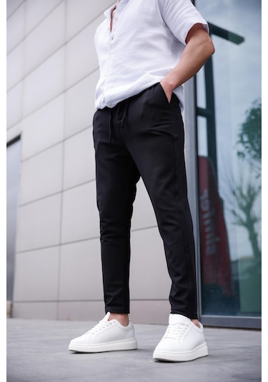 Erkek Siyah Renk Likralı Kumaş Jogger Pantolon-1760 Siyah