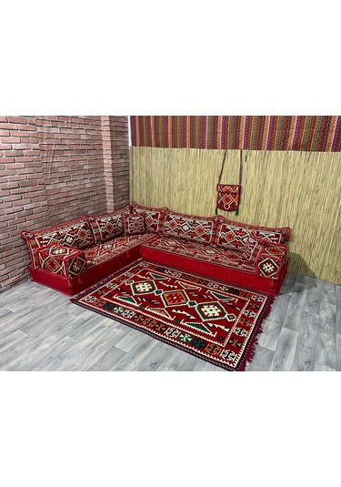 Coton Şark Köşesi Minder Kilim Konsept Kırmızı