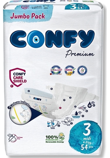 Premium Bebek Bezi 3 Beden Midi 4 - 9 Kg 54 Adet