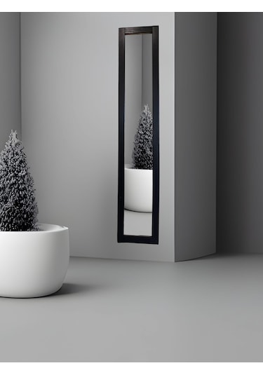 Siyah Ahşap Dekoratif Duvar Hol Ayna 121 X 23 Siyah