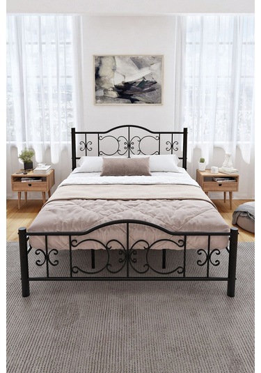 Argimo Pero Çift Kişilik Ferforje Metal Karyola 180x200 Siyah