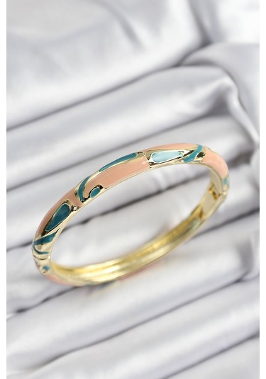 Mineli Pirinç Krem Ve Yeşil Mermer Motifli Gold Renk Kadın Kelepçe - Tj-bb7399 Diğer