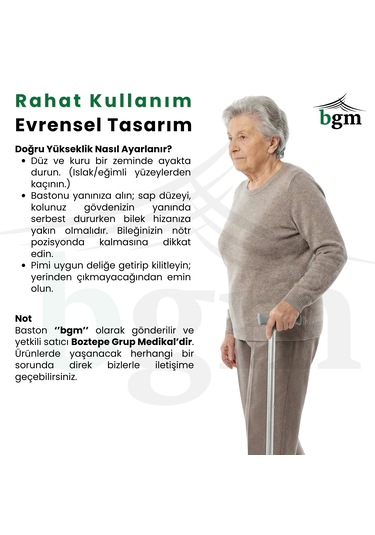 Baston Ayarlanabilir Denge Bastonu - Açık Gri - Alüminyum Yüksek Kalite