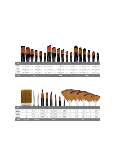 32 Akrilik Fırça, Yelpaze Fırçalar, İnce Detay Fırçaları