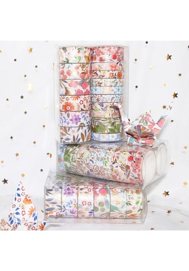 Prestigegoods 18 Rulo Çiçek Desenli Washi Bant Seti - Altın Varaklı Dekoratif Yapışkanlı Bant, Hediye Paketleme Ve Planlayıcılar