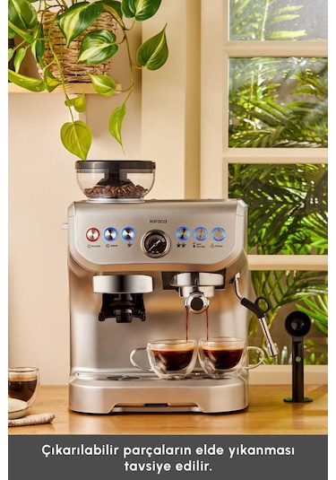 Karaca Coffee Art 2 L Barista Öğütücü + Süt Köpürtücü+ 15 Bar Basınçlı Espresso Kahve Makinesi