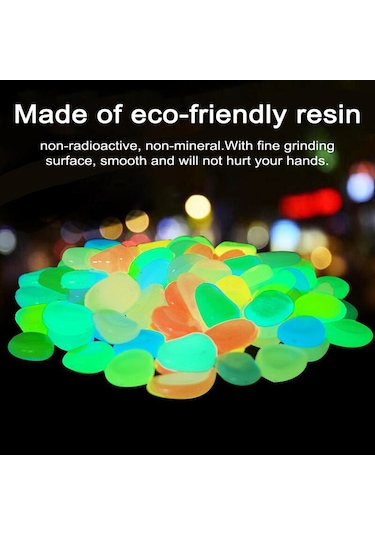 Neevoyu Beyaz Işıklı Taşlar 200 Adet, Bahçe Akvaryum Dekorasyonu, Kendini Parlatıcı Fluoresan Çimen Taşları