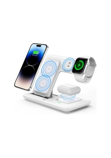 Motion003 Beyaz Katlanabilir Kablosuz Hizli Sarj Istasyonu İphone Uyumlu 16 15 14 13 12 Pro Max Watch 8 7 6 Samsung Galaxy Uyumlu 5 4 3 Xiaomi