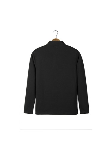 Erkek Siyah Rahat Kalıp Yarım Fermuarlı Bato Yaka Basic Sweatshirt 21k-5200179-2 - Siyah