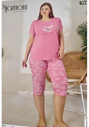 Miressa Büyük Beden Kaprili Pijama Takımı Pembe