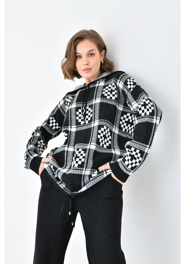 Ftz Women Kadın Dama Desenli İkili Takım Siyah 20604-siyah Siyah