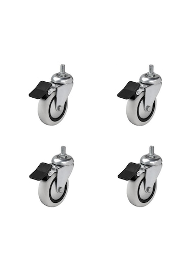 4 Adet Hts Döner 3/8 Vidalı Frenli Mobilya Tekeri Çap : 74 Mm Kod : 354
