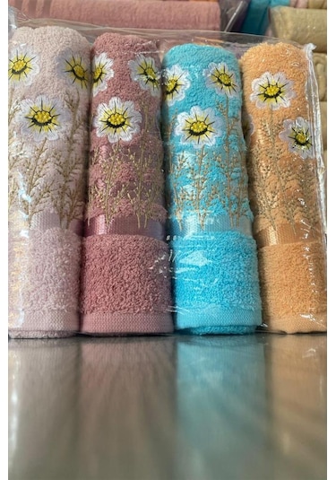 Daisy Soft 4lü Nakışlı Çeyizlik Havlu Takımı Çok Renkli