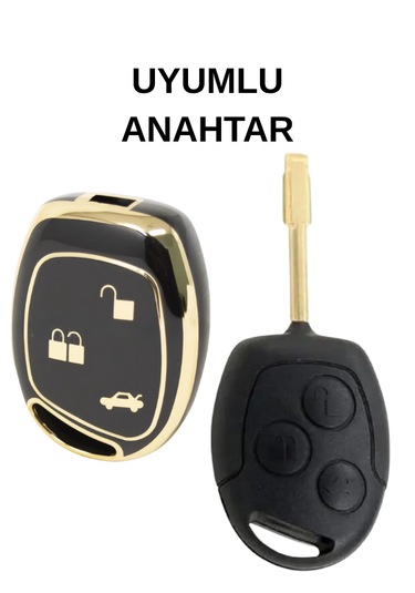 Ford Fiesta Mondeo Focus Transit Fusion 3 Buton Nano Anahtar Kılıfı Siyah-gold