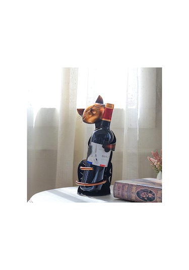 Hangfox Kedi Şekilli Metal Şarap Tutucu - Ev Dekoru Ve Pratik Kullanım - Kireçten Renkli - 11.7x11x33.1 Cm