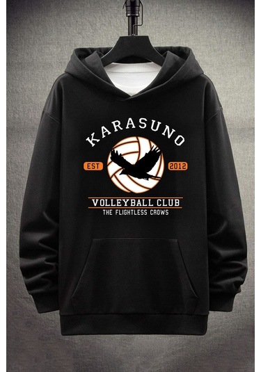 Karasuno Baskılı Sweatshirt Siyah