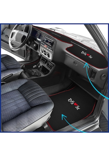 Tofaş Şahin Doğan Kartal Siyah Renk Oto Halı Paspas Seti + Yüksek Torpido Koruma Kaplama Halısı