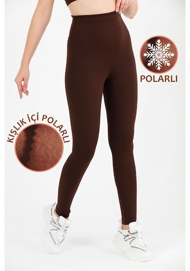 Kadın Kışlık Içi Polarlı Yüksek Bel Toparlayıcı Tayt Lacivert Curve High Waist Fleece Winter 1032 Koyu Kahve