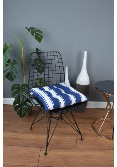 Altınpamuk Altınpamuk Beta Pofidik Mavi Beyaz Sandalye Minderi Bağcıklı 40X4