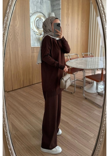 Ka Hijab Işıltılı Merserize Takım - Kahverengi