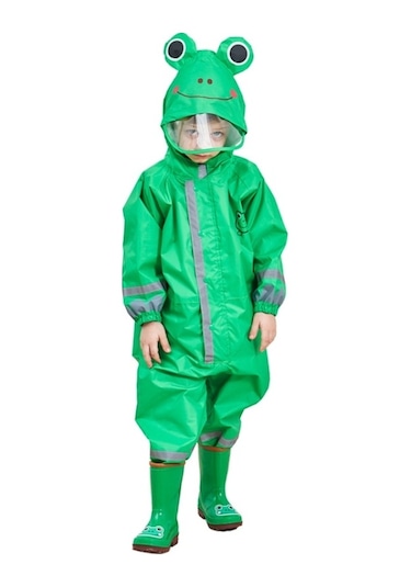 Çocuk Tek Parça Yağmurluk Erkek Ve Kız Hafif Kapşonlu Panço Yeşil