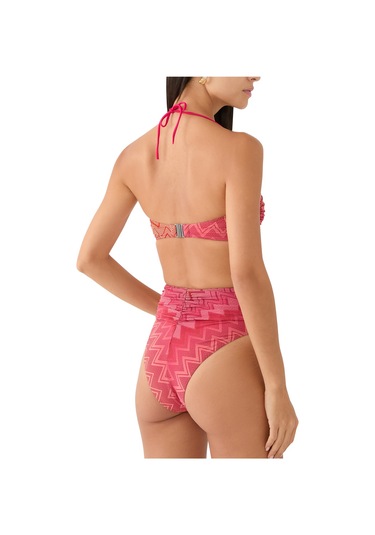 Missoni Zig Zag Lamé Esnek Naylon Bikini Parlak Pembe