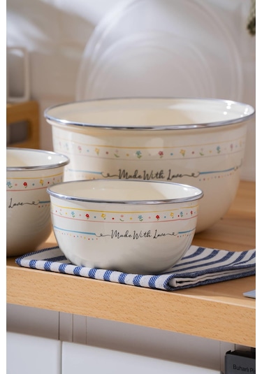 Made With Love Emaye 3 Lü Saklama Ve Karıştırma Kabı Renkli