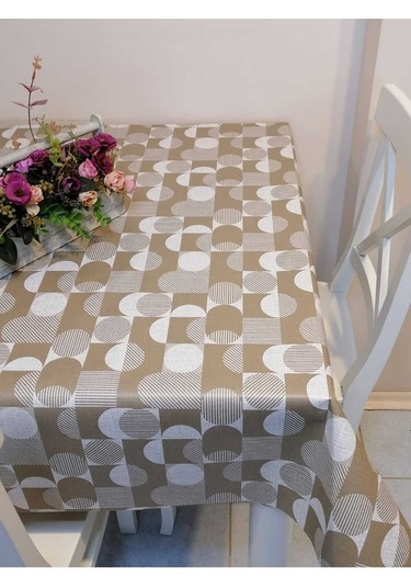 Elyaflı Pvc Muşamba - Desenli Silinebilir Masa Örtüsü Fnt12191 Kahverengi