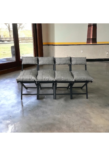 Modern Style Home Bahçe - Balkon, Iç Ve Dış Mekan Katlanır Metal Sandalye 4 Adet Açık Gri